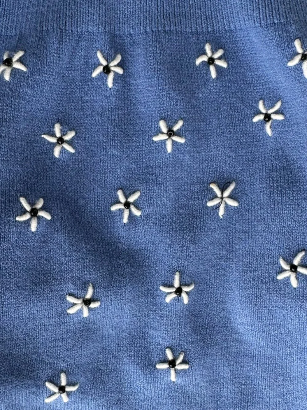 Dickens Closet Periwinkle Blue Embroidered Daisy Dog Sweater M Turtleneck Knit